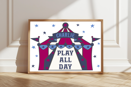 PinkBlue Personalised circus tent print with child’s name