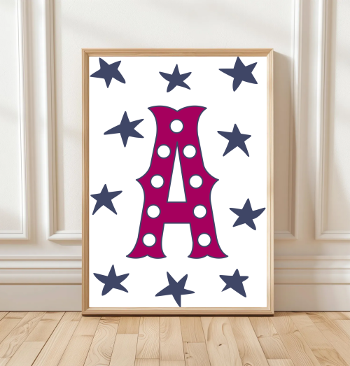 PinkNavy Personalised initial print with stars for children’s room