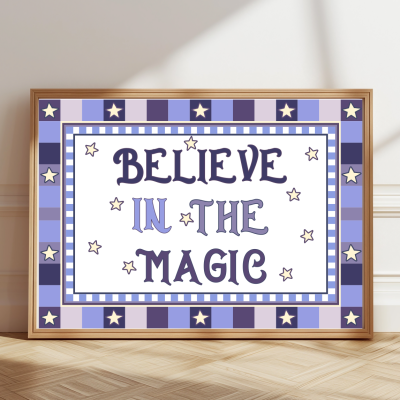 Believe in the magic children's print purple pink