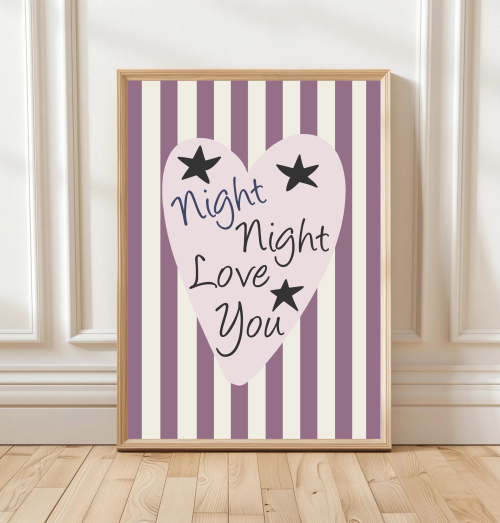 Raspberry Night Night Love You Colourful Striped Children's Poster
