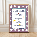 Colourful nursery wall art with goodnight quote