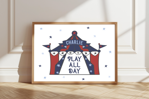 Red Personalised circus tent print with child’s name
