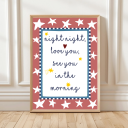 Colourful nursery wall art with goodnight quote