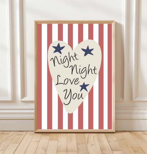 Red Night Night Love You Colourful Striped Children's Poster