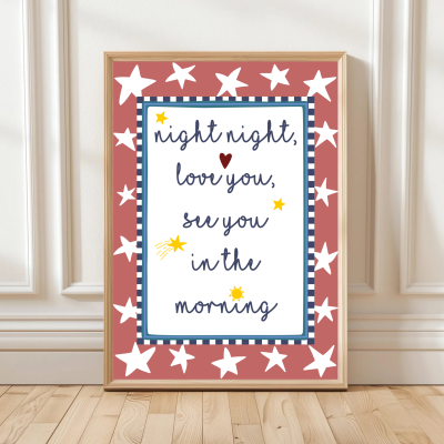 Colourful nursery wall art with goodnight quote