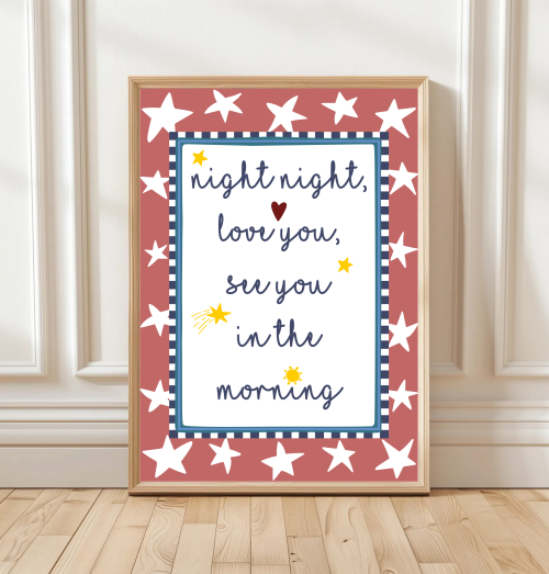 Red Colourful nursery wall art with goodnight quote