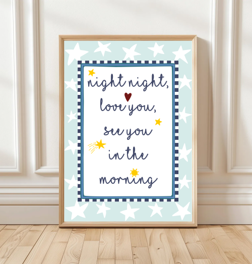 Sage A4 bedtime poster for children’s bedroom