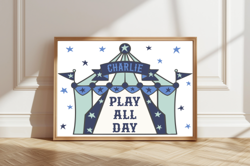 SageBlue Play All Day circus poster for kids’ room