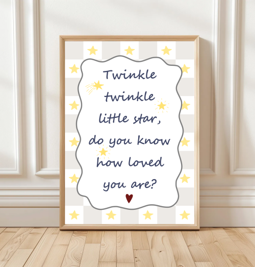 Twinkle twinkle little star nursery print with yellow stars