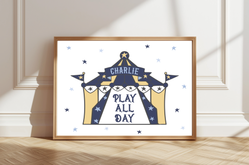 Yellow Personalised circus tent print with child’s name