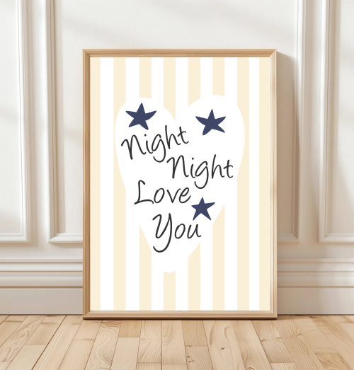 Yellow Heart motif nursery wall art with bedtime message