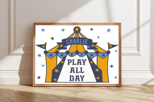 YellowBlue Custom name circus wall art in colourful design
