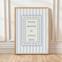 Thank Heaven for Little Boys print with striped background and leaf border – traditional nursery wall art.